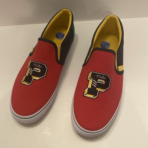 New Ralph Lauren POLO Shoe Mens 6.5 Primary Color Block Embroidered Logo Slip On - Picture 1 of 9